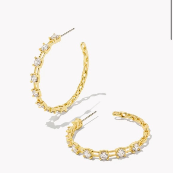 NWT! NEW IN BOX Kendra Scott Lexi Gold Hoop Earrings in White Crystal - Picture 5 of 5
